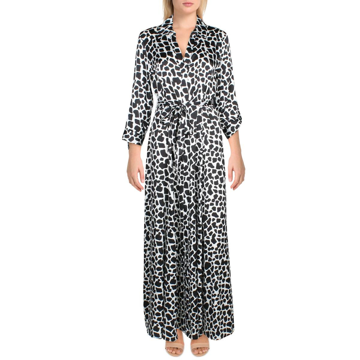 Womens Animal Print V-Neck Shirtdress