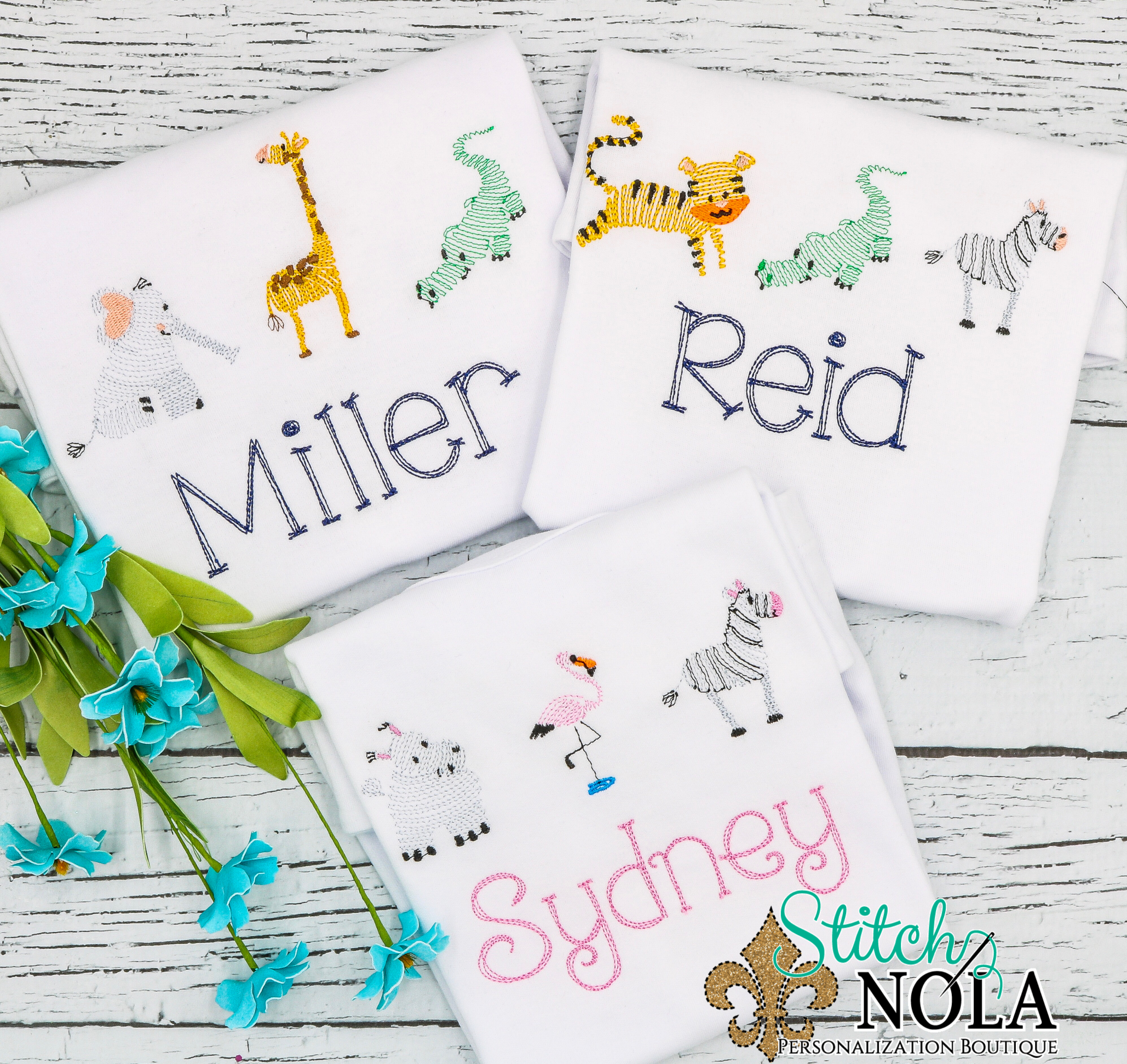 Personalized Zoo Animal Trio Sketch Shirt