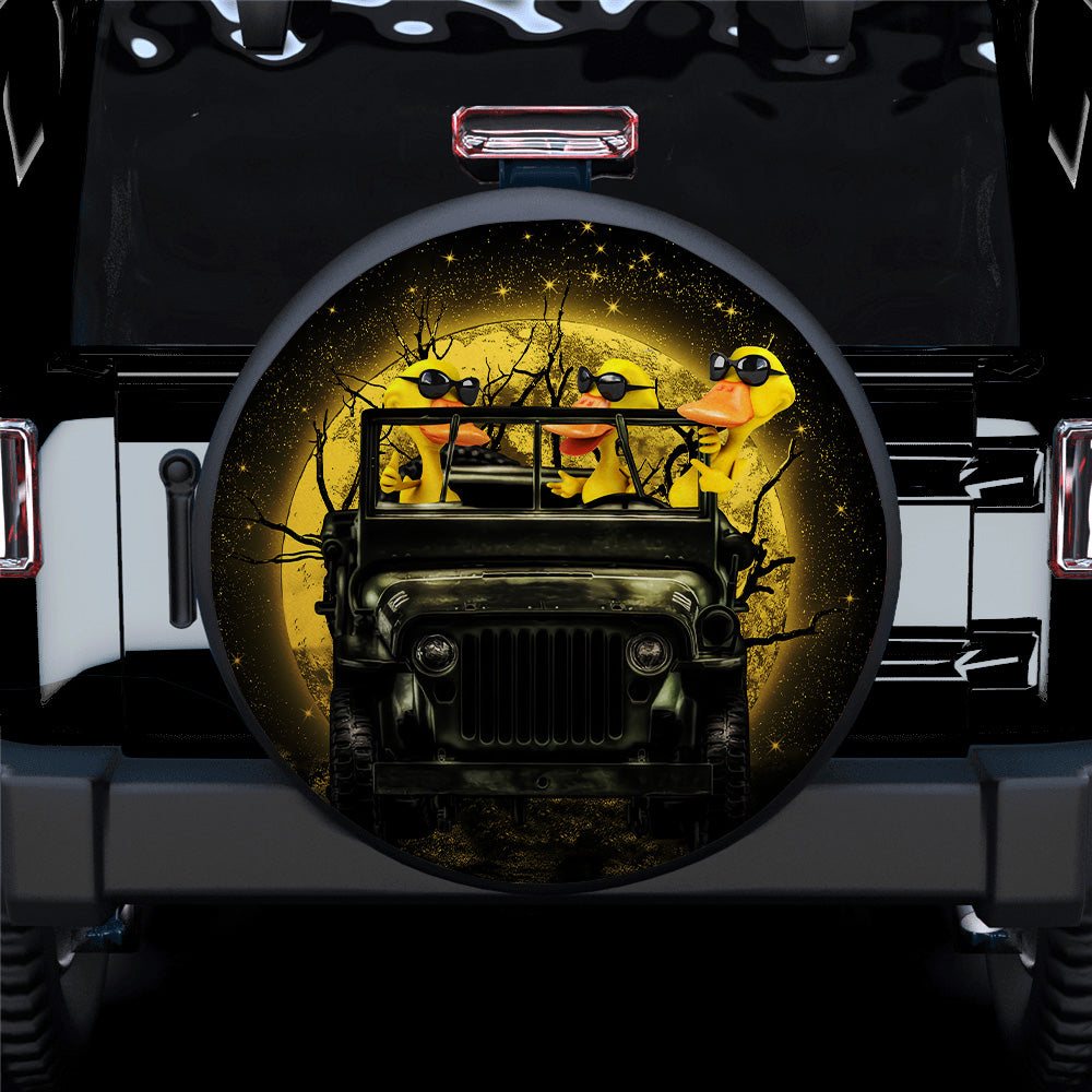 Funny Ducks Ride Jeep Moonlight Halloween Car Spare Tire Covers Gift For Campers