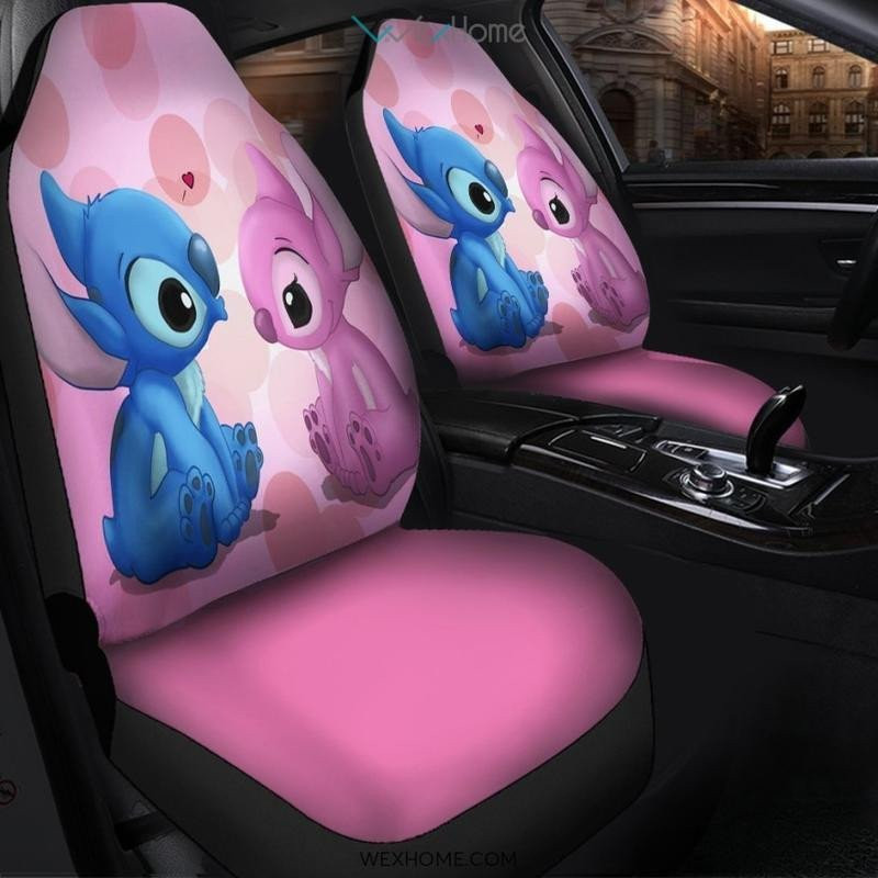 Stitch Love Angel Love You To Car Seat Covers – Seat Covers With Leather Pattern Print Will Get 2 Pcs