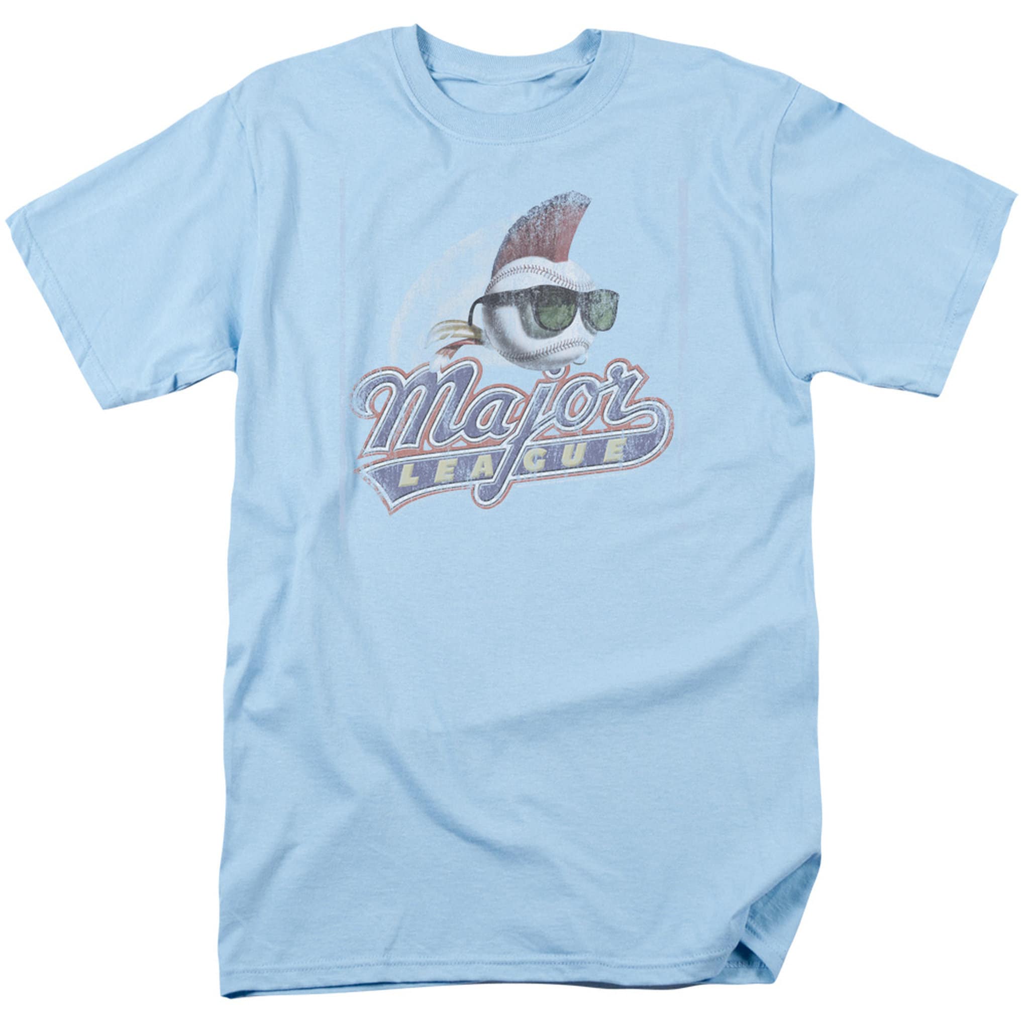 Major League Distressed Logo Adult 18/1 T-Shirt Light Blue