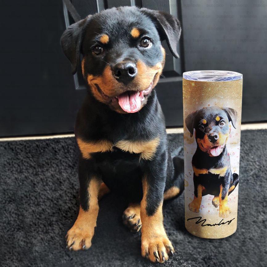 Personalized Dog Gift Idea – Watercolor Sparkle Portrait For Puppy Lovers – Tumbler