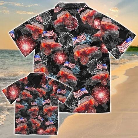 Hawaii Aloha Shirts Beach Shorts Jeep America Firework Ha77120