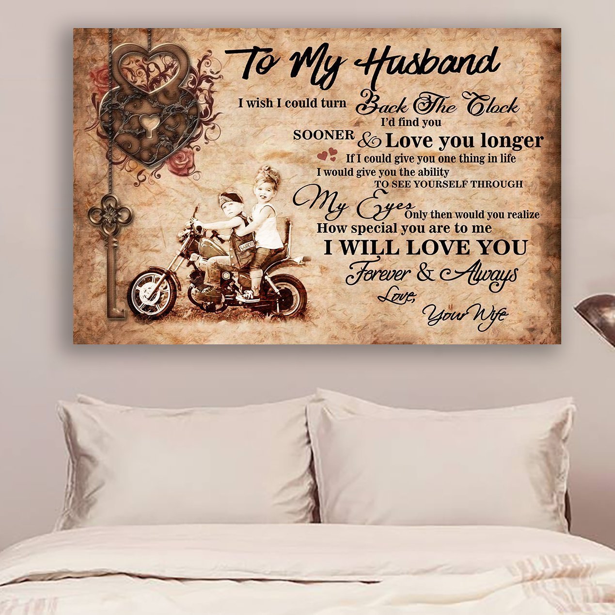 Biker Poster Wife To Husband I Will Love You Poster Art Design 