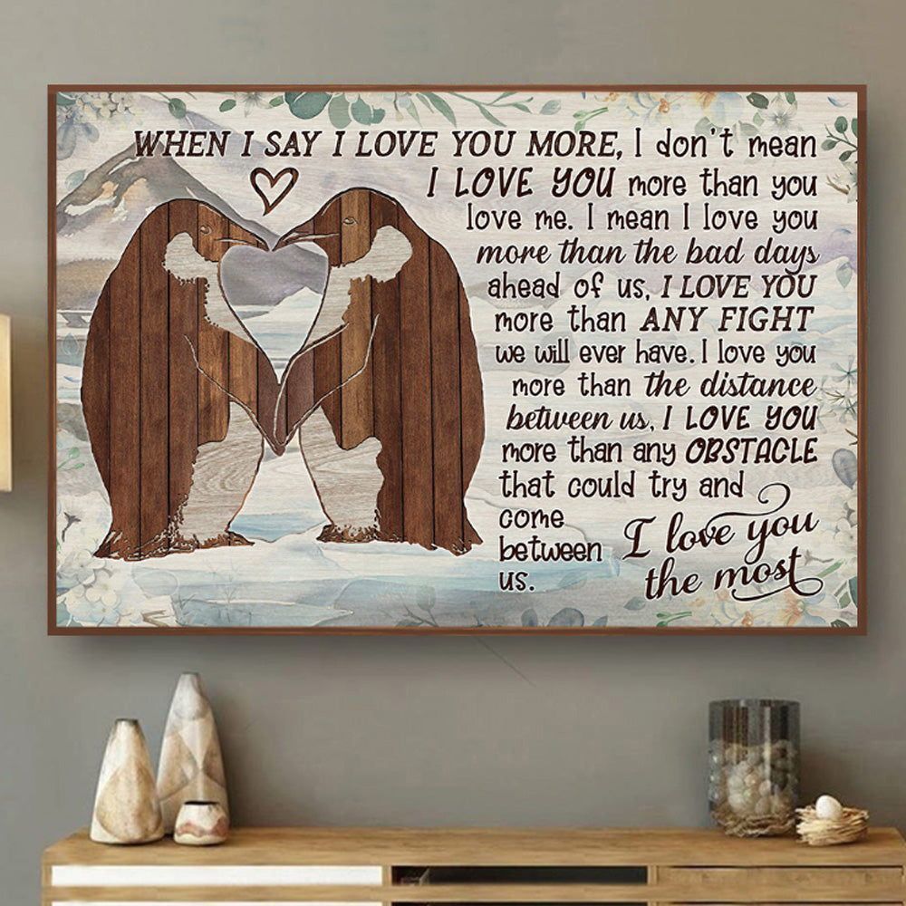 Penguin Couple Pallet I Love You Landscape Poster & Canvas Home Decor Wall Art Visual Art