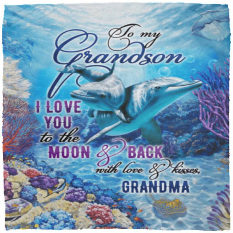 homesweetquilt – Dolphin To My Grandson I Love You To The Moon And Back Sofa fleece blanket, Small, Medium, Large, X-large, hf1108