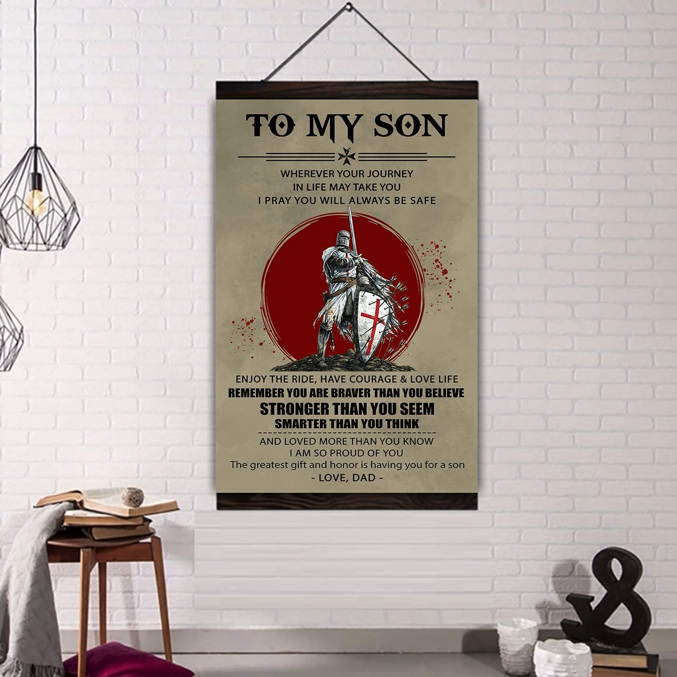 Knight Templar Poster with The Wood Frame – Dad to Son – You re Braver