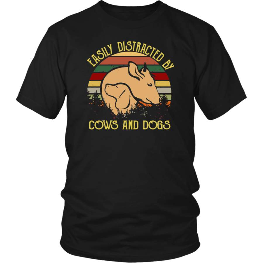 Retro Vintage Easily Distracted by Cows and Dogs shirt