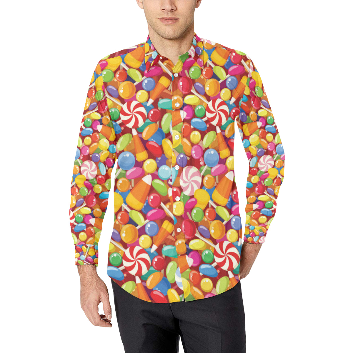 Candy Pattern Print Design 02 Long Sleeve Dress Shirt