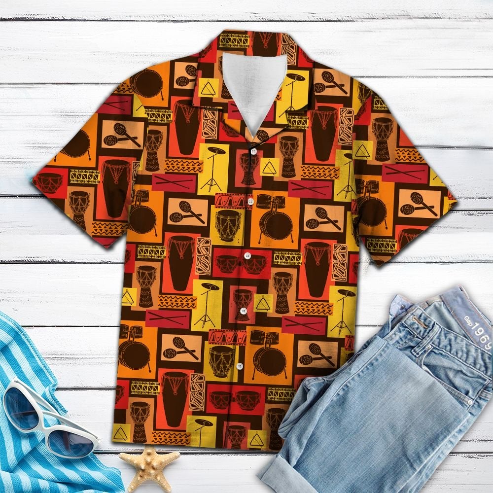 Drums Percussion Sets Hawaiian Unisex Print Aloha Short Sleeve Casual Shirt Ha61247