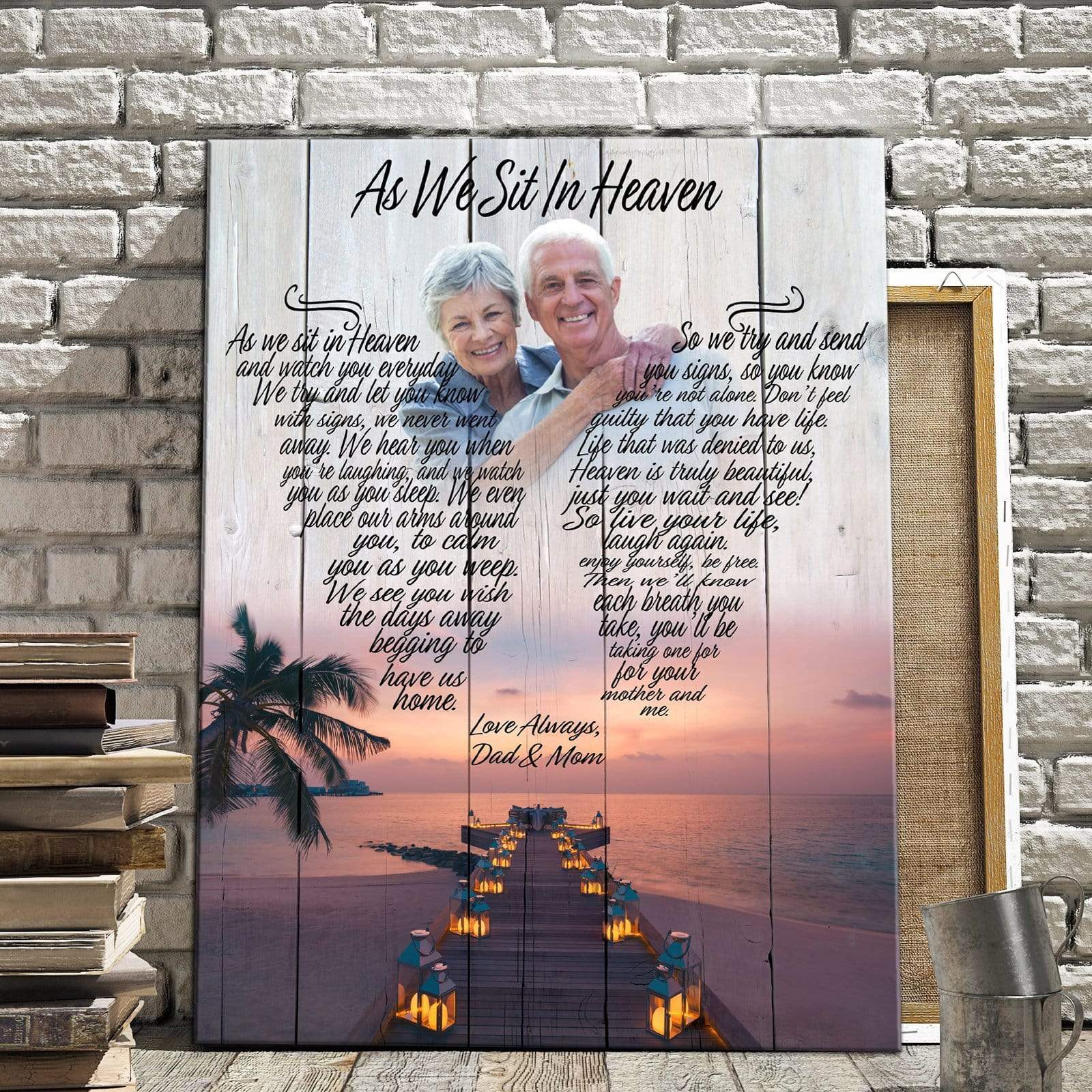 As We Sit In Heaven, Lanterns By The Sea, Personalized Photo Memorial Poster Canvas, Gift For Family Gift for Remembrance Home Decor Wall Art Visual Art