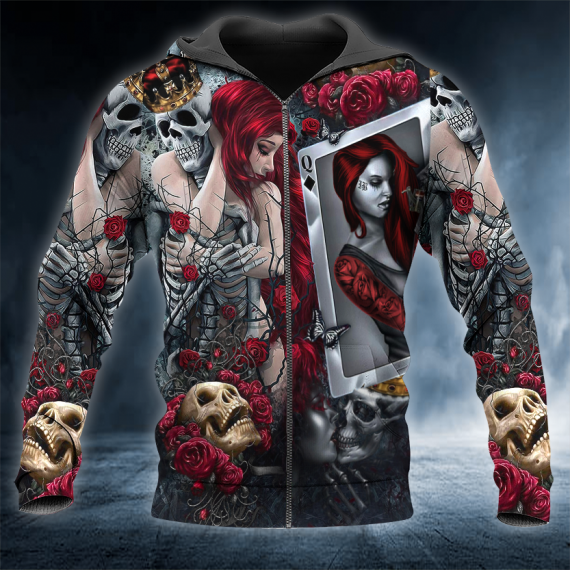 Skeleton Hug Rose Girl Dead Kiss Skull 3D All Over Printed Unisex Zip Up Hoodie Us Size