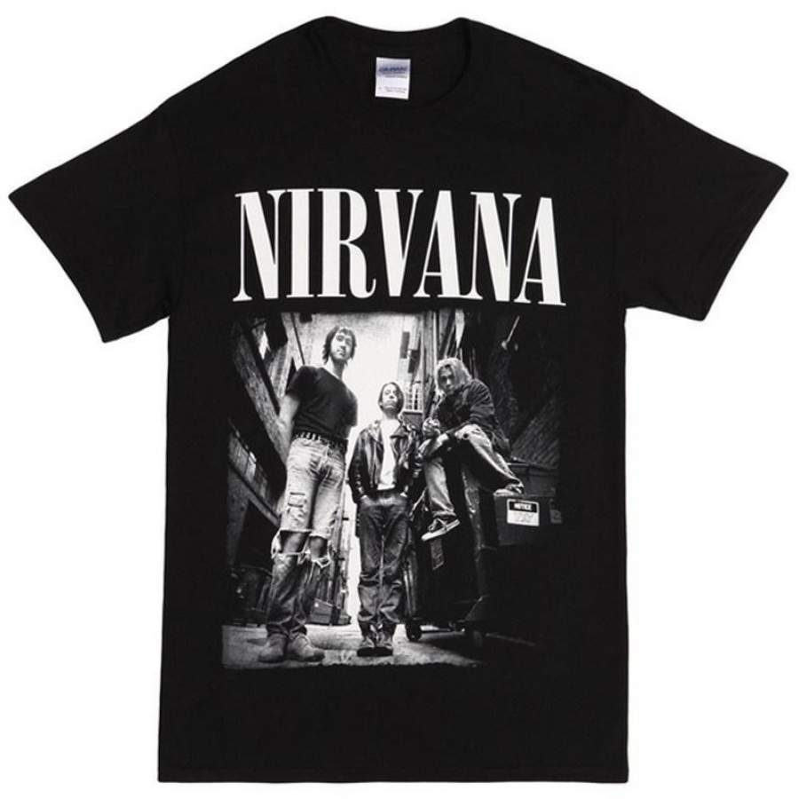 Nirvana Group Standing Funny Black T-Shirt