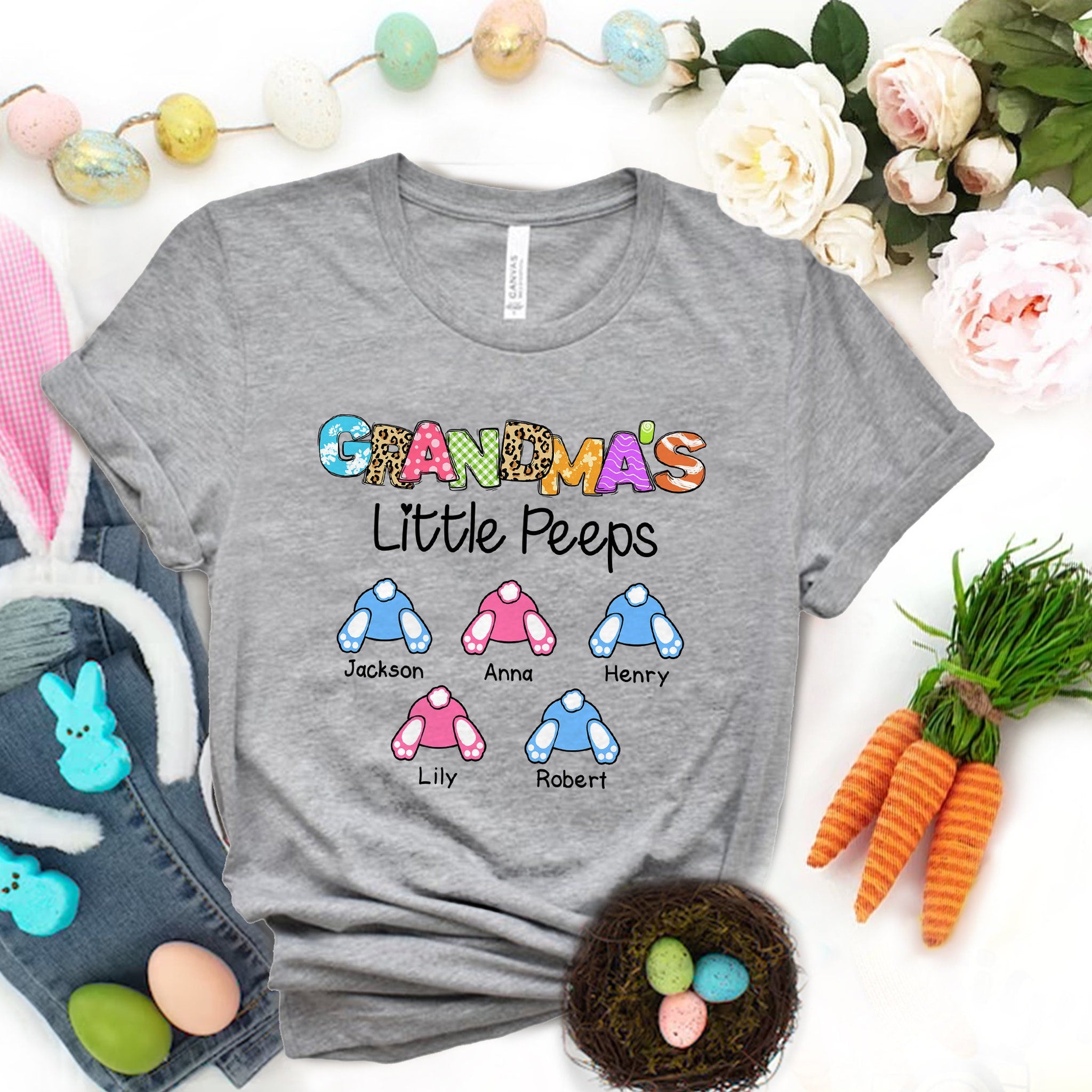 Personalized Grandma’S Little Peeps T-Shirt, Grandma Bunnies Easter Tshirt, Grandkids Easter Day Tshirt, Nana Little Bunny, Happy Easter Day