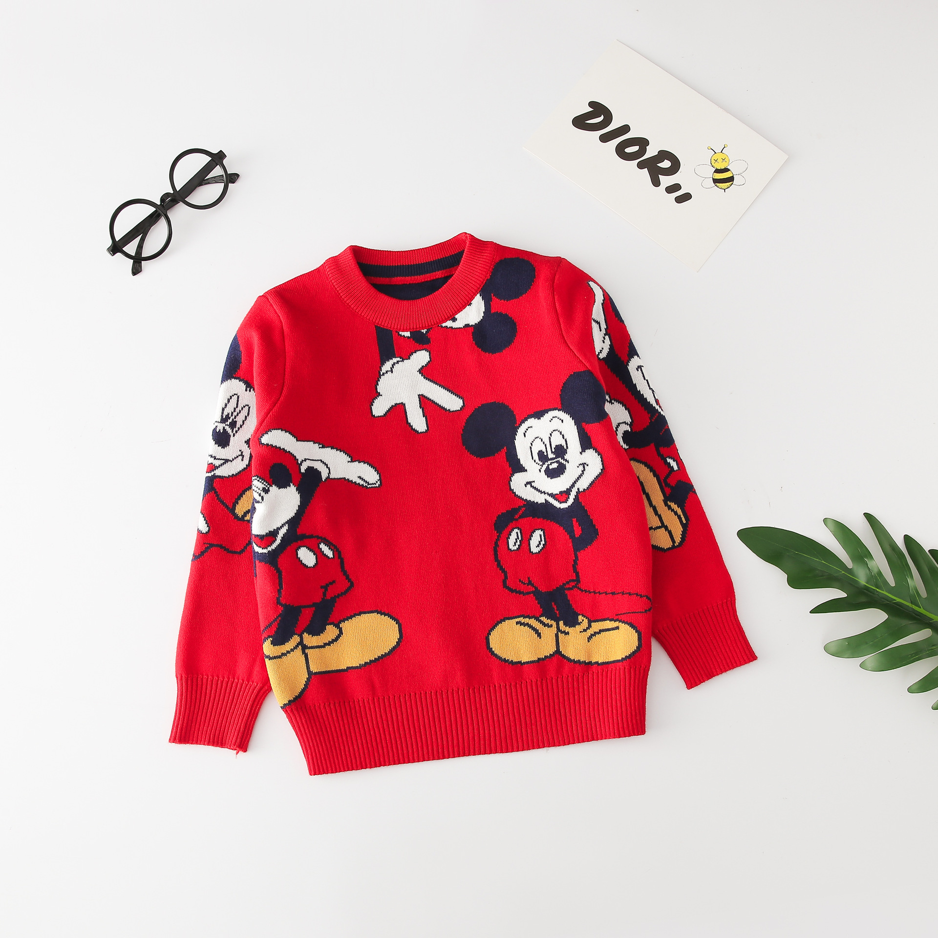 Children’s Sweater Mickey Cartoon Boys Knitted Sweater Little Girls Pure Cotton Cute Sweater Children’s Toddler Clothes alx