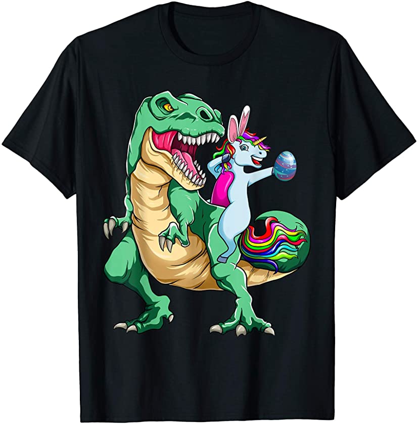 Dabbing Unicorn Riding Dinosaur Bunny Easter Day Egg Boys T-Shirt