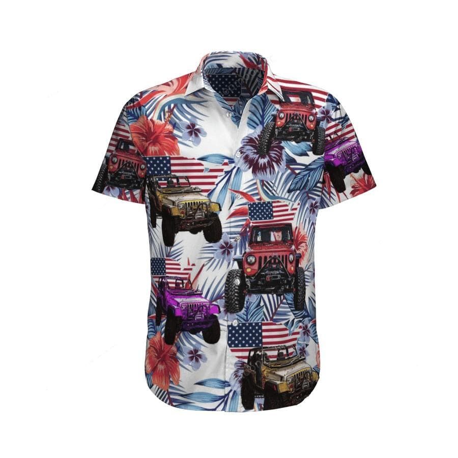 Hawaii Aloha Shirts Jeep Red White Blue Flag Ha62789