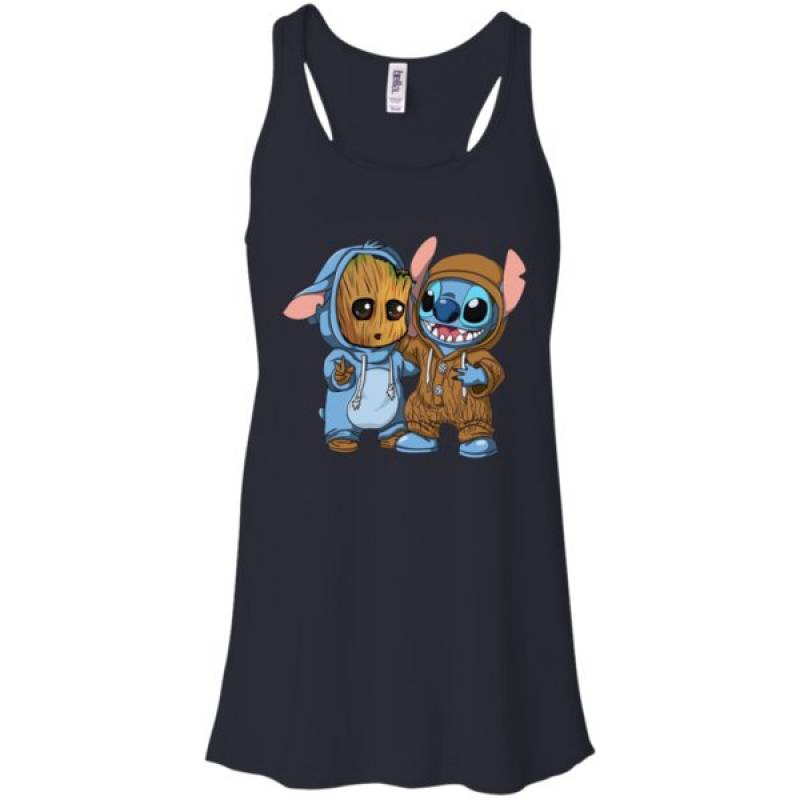 Stitch And Baby Groot Shirt Racerback Tank T-Shirt