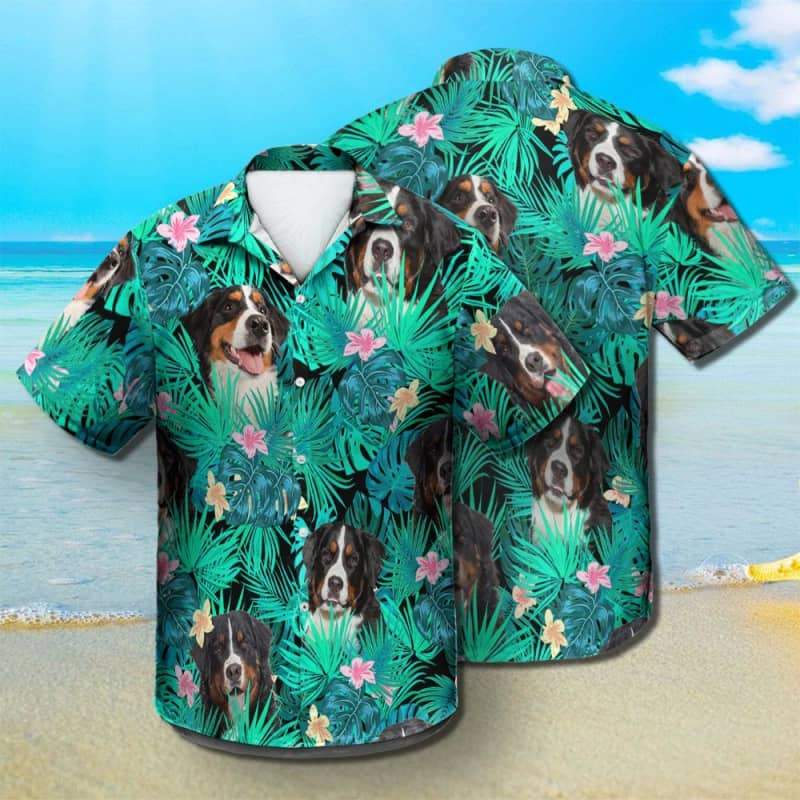 Bernese Mountain Dog Hawaiian Shirt, Dog Summer Leaves Hawaiian Shirt, Unisex Print Aloha Short Sleeve Casual Shirt