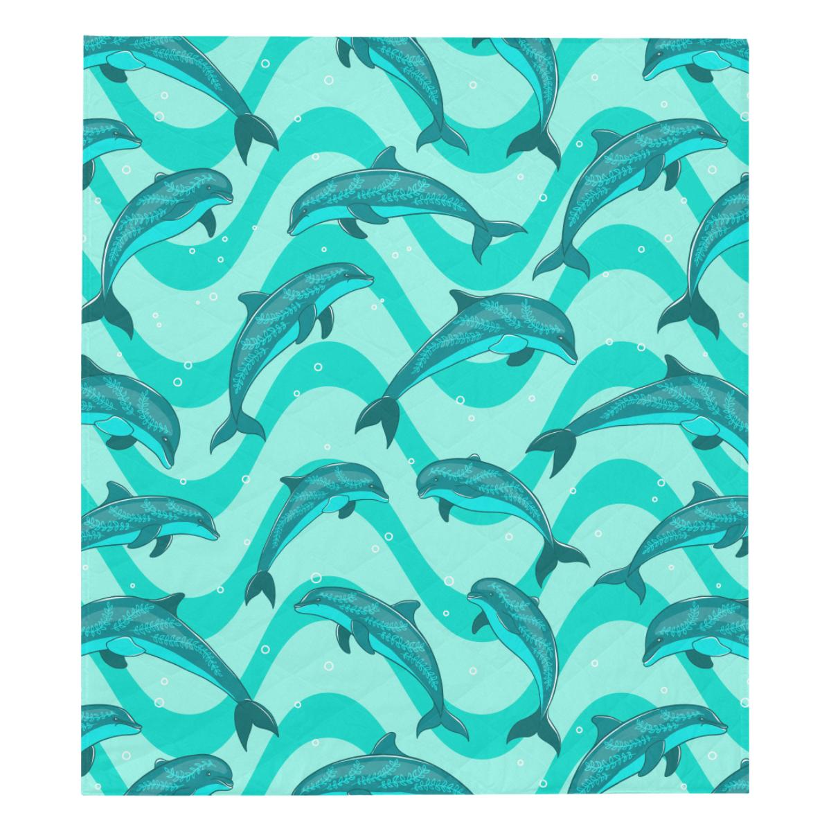 Dolphin Wave Print Premium Quilt