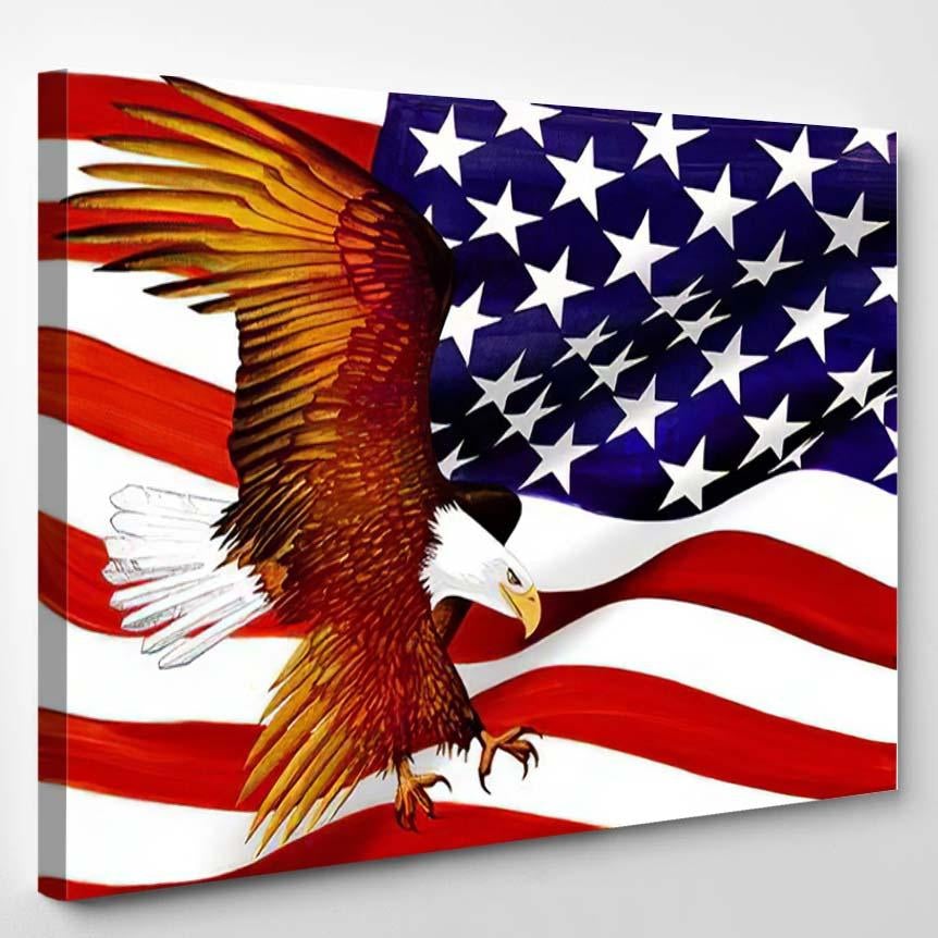 American Flag Eagle Oil On Canvas – Eagle Animals Canvas Print