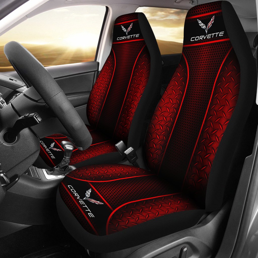 2 Front Corvette C7 Seat Covers Red With Free Shipping