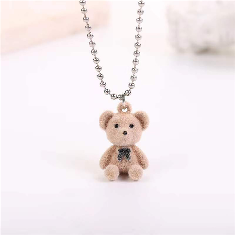 2022 New Korean Fashion Cute Plush Velvet Bear Pendant Necklace For Girl Women Bear Long Sweater Chain Necklace Collar Jewelry alx