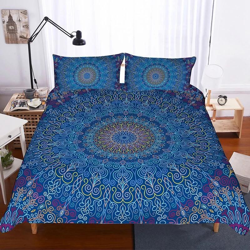 Dark Blue Mandala Flower 3D Customize Bedding Set Duvet Cover Setbedroom Set Bedlinen