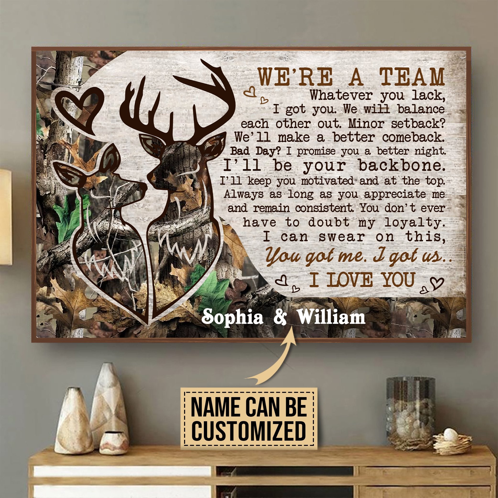 Aeticon Gifts Personalized Deer Couple Camo Were A Team Canvas Mom Dad Gift Home Decor