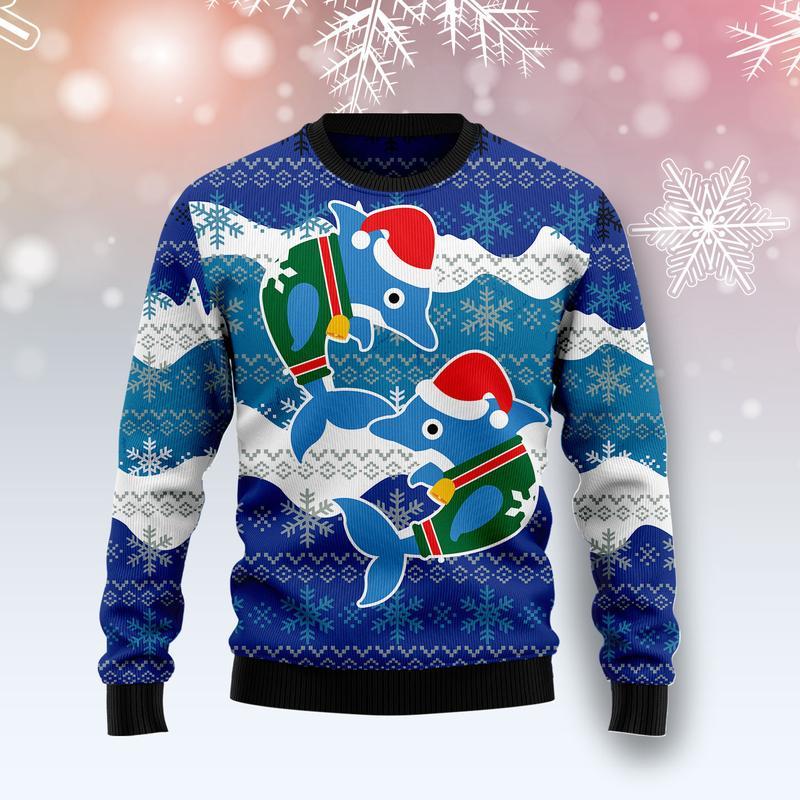 Dolphin Couple Ugly Christmas Sweater | For Men & Women | Adult | Us4623