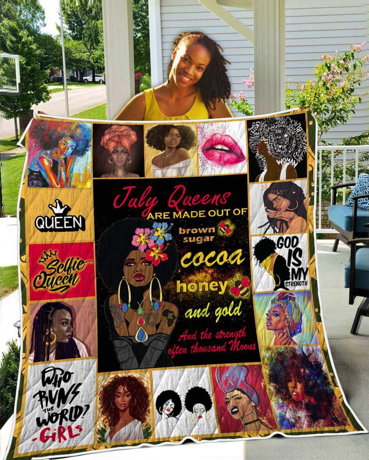 African Quilt Designs July Queens Cocoa Beautiful Black Afro Lady Afrocentric Themed Gift Idea WBG6025