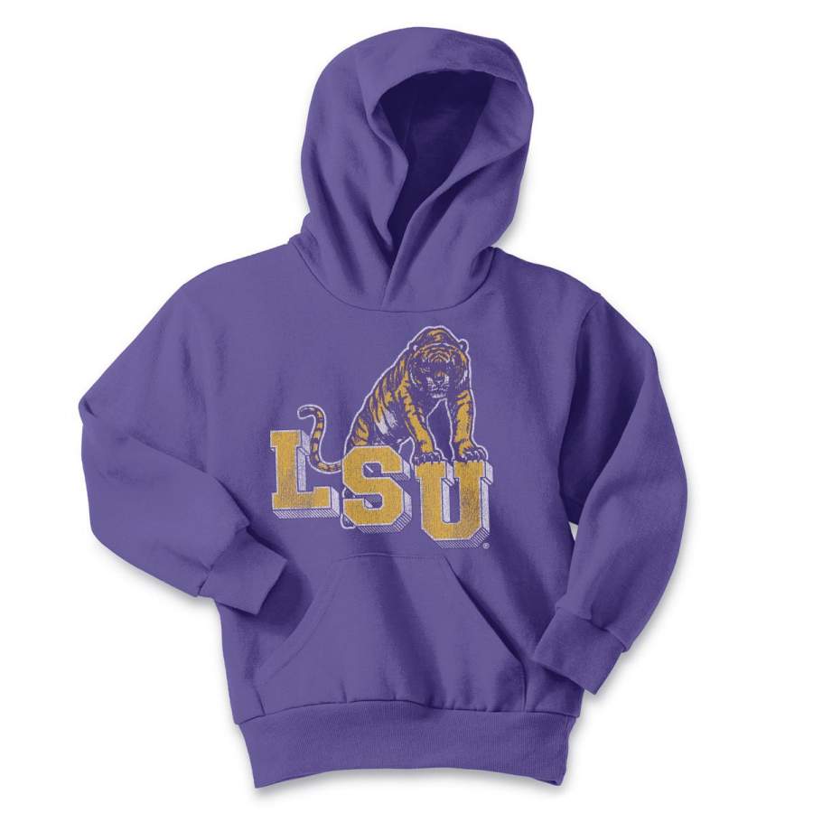 B&B Dry Goods LSU Tigers Retro Step Youth Pullover Hoodie – Purple