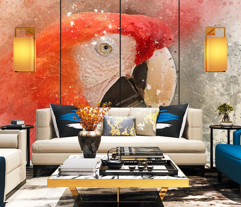 3D Watercolor Red Animal Parrot Wall Mural Wallpaper Lqh 144