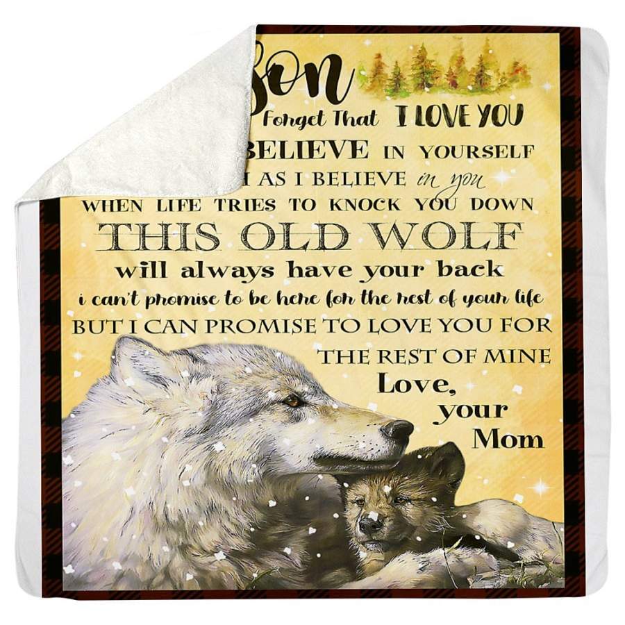 To My Son Love Your Mom Wolf Sherpa Blanket