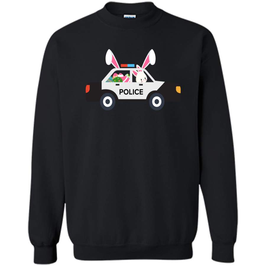 Cute Police Car Driver Bunny Easter Eggs Hunt T-Shirt Printed Crewneck Pullover Sweatshirt 8 oz