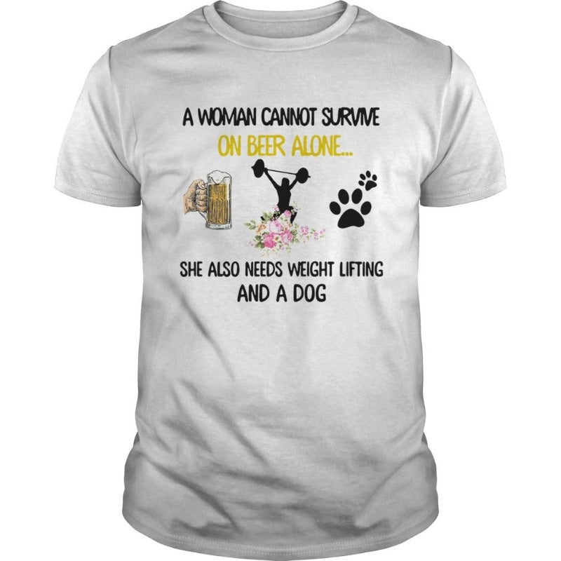 A Woman Needs Dog Beer And Weight Lifting Gift Men Dog Lovers T shirt