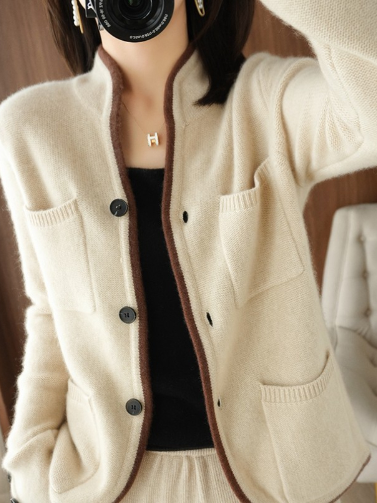 2022 Autumn Winter Sweater Women Solid Color Stand Collar Casual Tops Korean Fashion Female Jackets White Cardigan Women alx