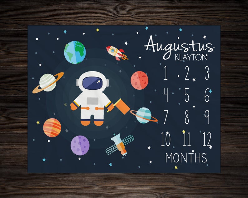 Baby Milestone Blanket, Month Blanket For Baby, Growth Tracker Fleece Blanket, Baby Shower Outerspace Baby Newborn Gift, Boy Space Nursery