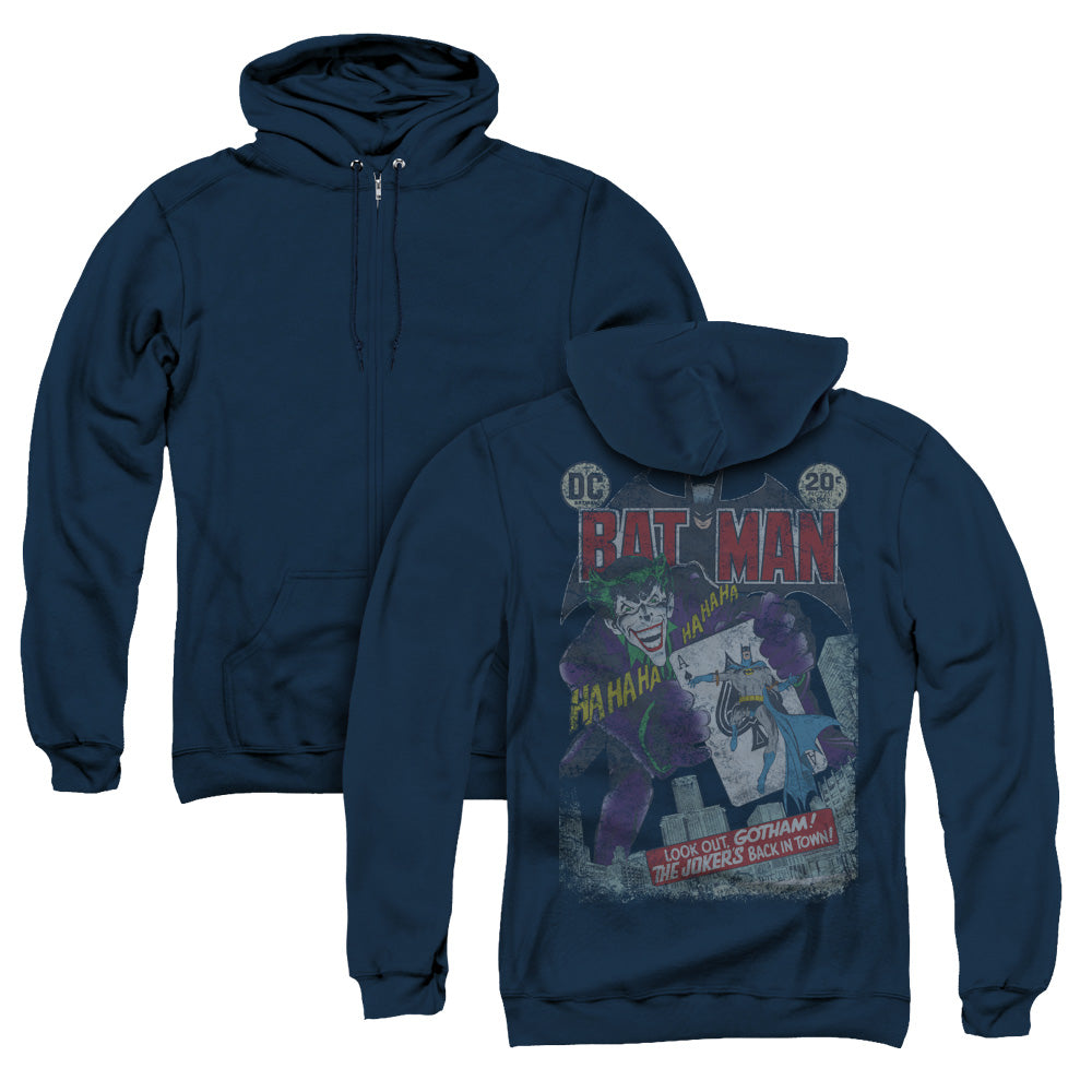 Batman #251 Distressed Back Print Zipper Mens Hoodie Navy Blue