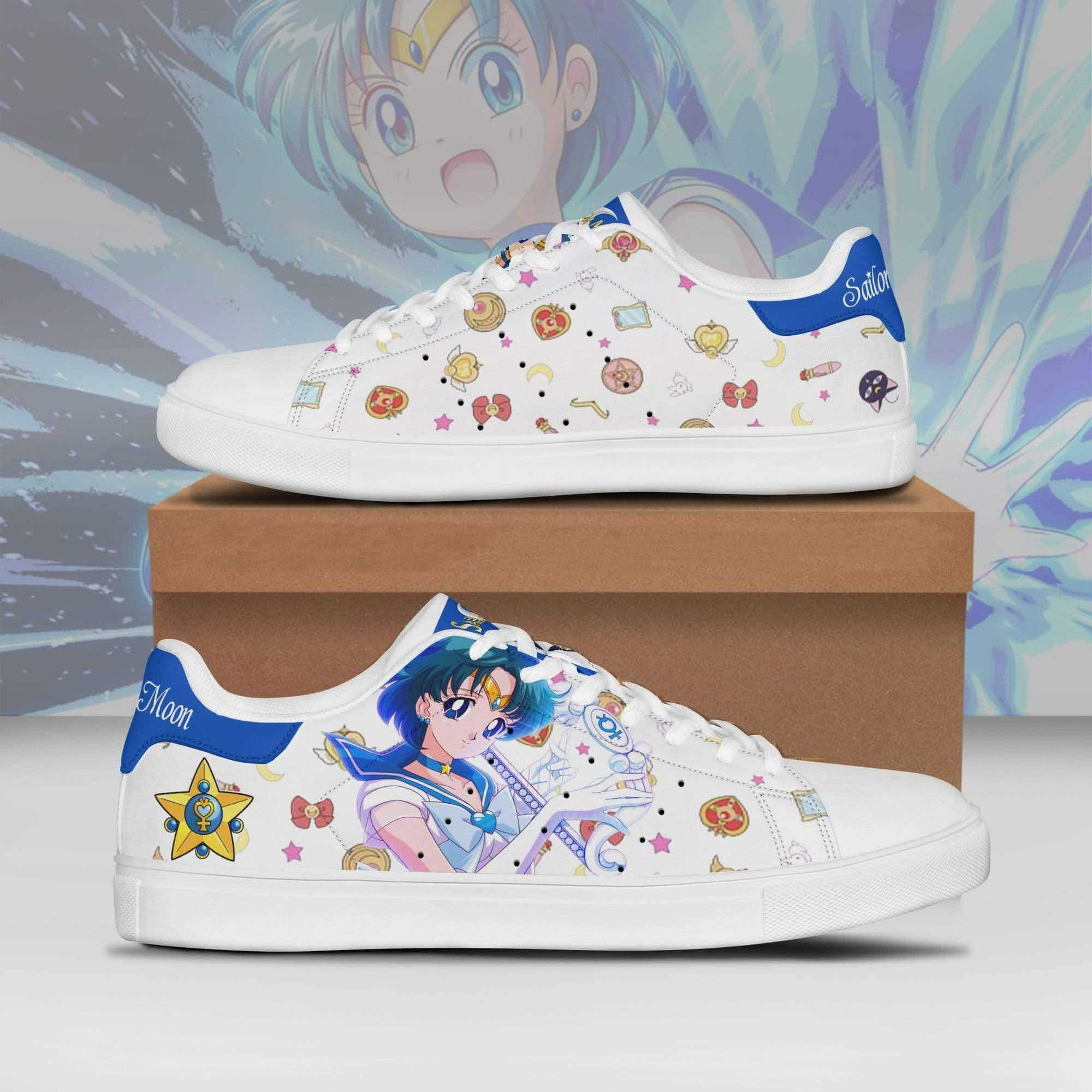 Sailor Mercury Sailor Moon Anime Christmas Gift For Fan Low Top Leather Skate Shoes Sneakers For Man And Women