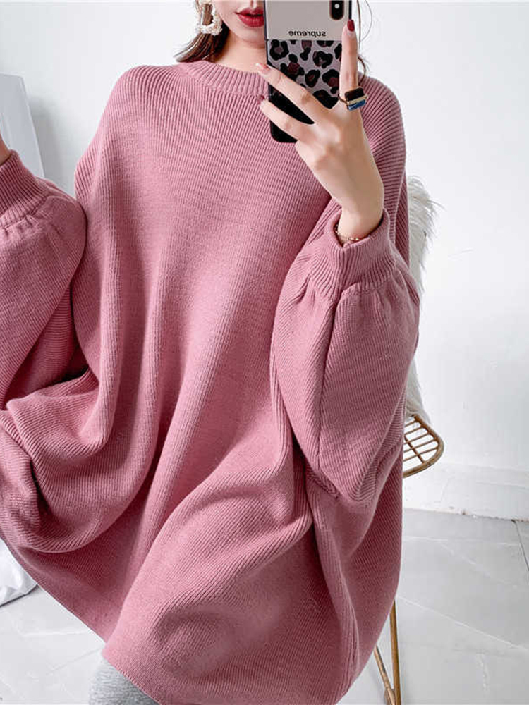 [EAM] Big Size Gray Knitting Sweater Loose Fit Round Neck Long Sleeve Women Pullovers New Fashion Autumn Winter 2022 1Y190 alx