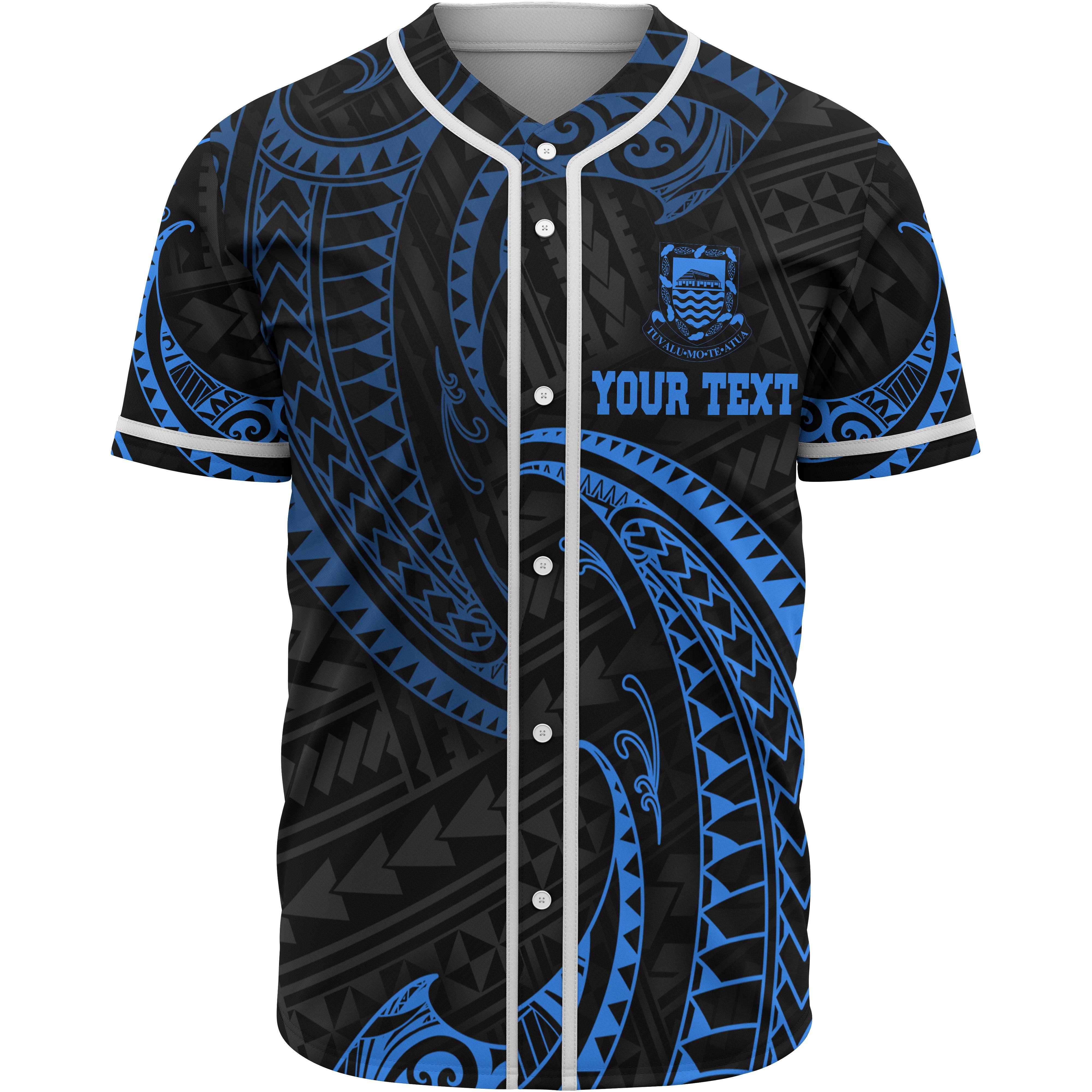 Tuvalu Polynesian Custom Personalised Baseball Shirt – Blue Tribal Wave – BN12