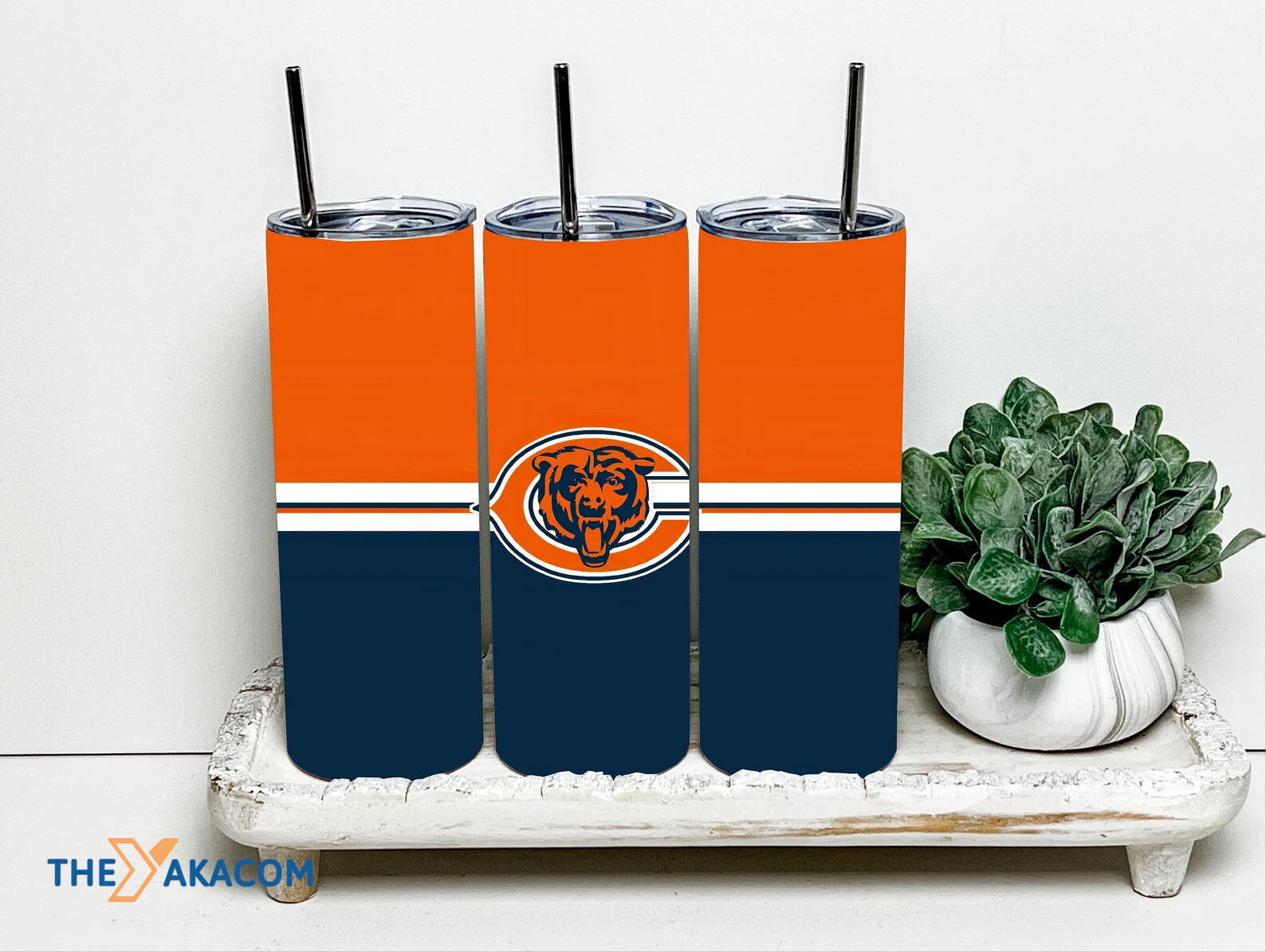 Blue And Orange A Half Background White Stripes Chicago Bears Tumbler