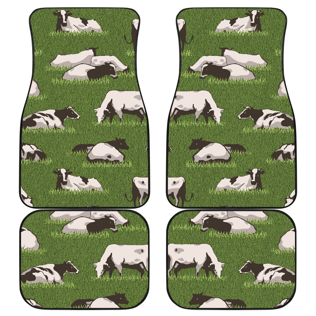 Cow On Green Grass Pattern Print Front And Back Car Floor Mats, Front Car Mat