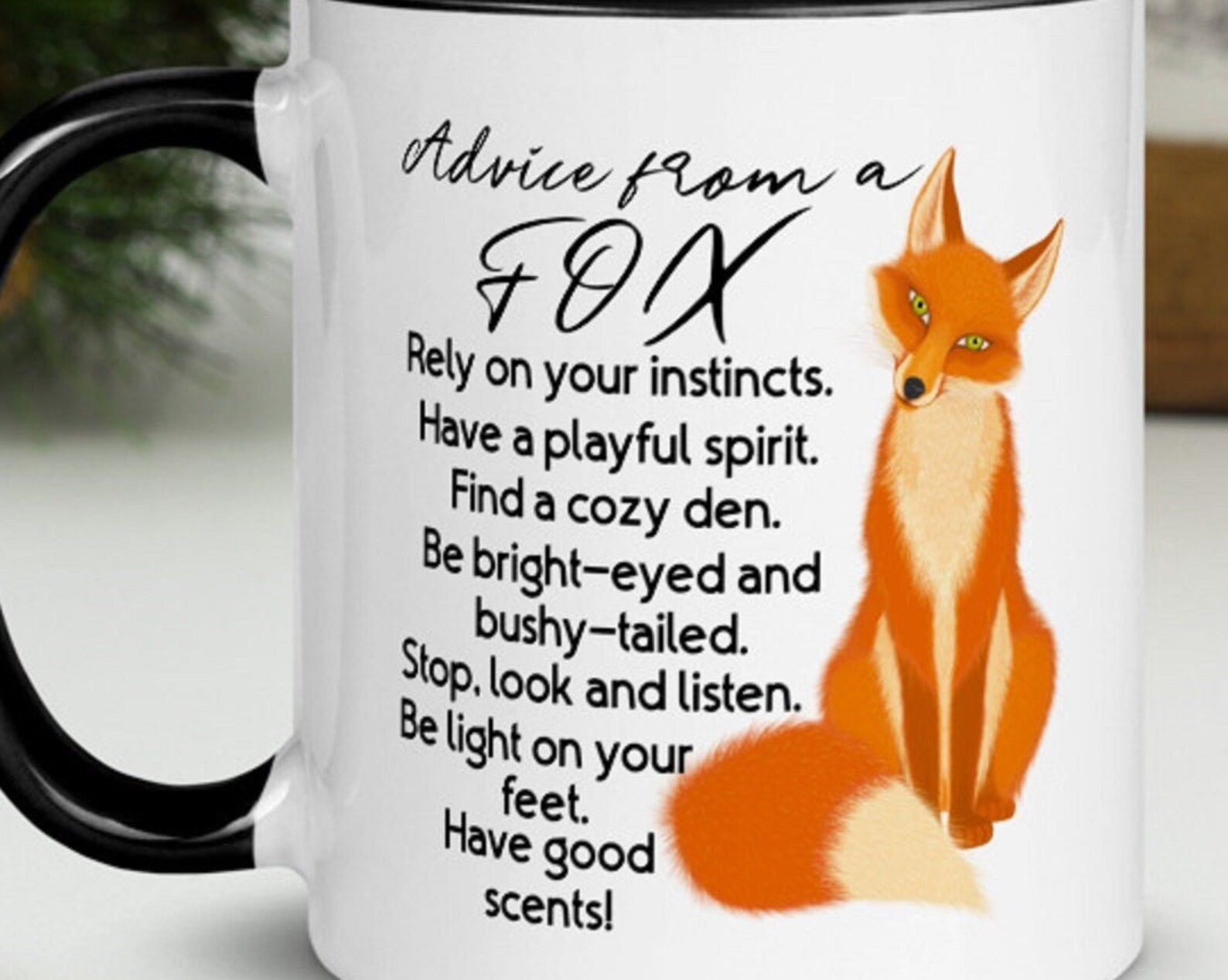 Advice From A Fox /Fox Quote /Cute Fox /Woodland Animals/Fox /Cute Fox For Her/Animal /Oh For Fox Sake/Fox Giftinner Color Accent Mug 11Oz Coffee Tea Cup