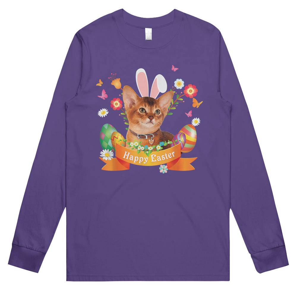 Bunny Abyssinian Cat Happy Easter Day Lover Egg Hunt Lovely Long Sleeve T Shirts