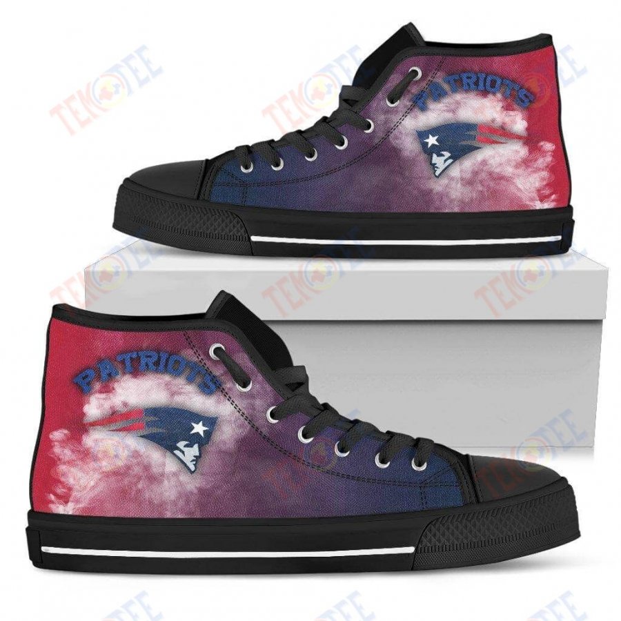 Mens Womens New England Patriots High Top Shoes White Smoke Vintageshoes TMT209