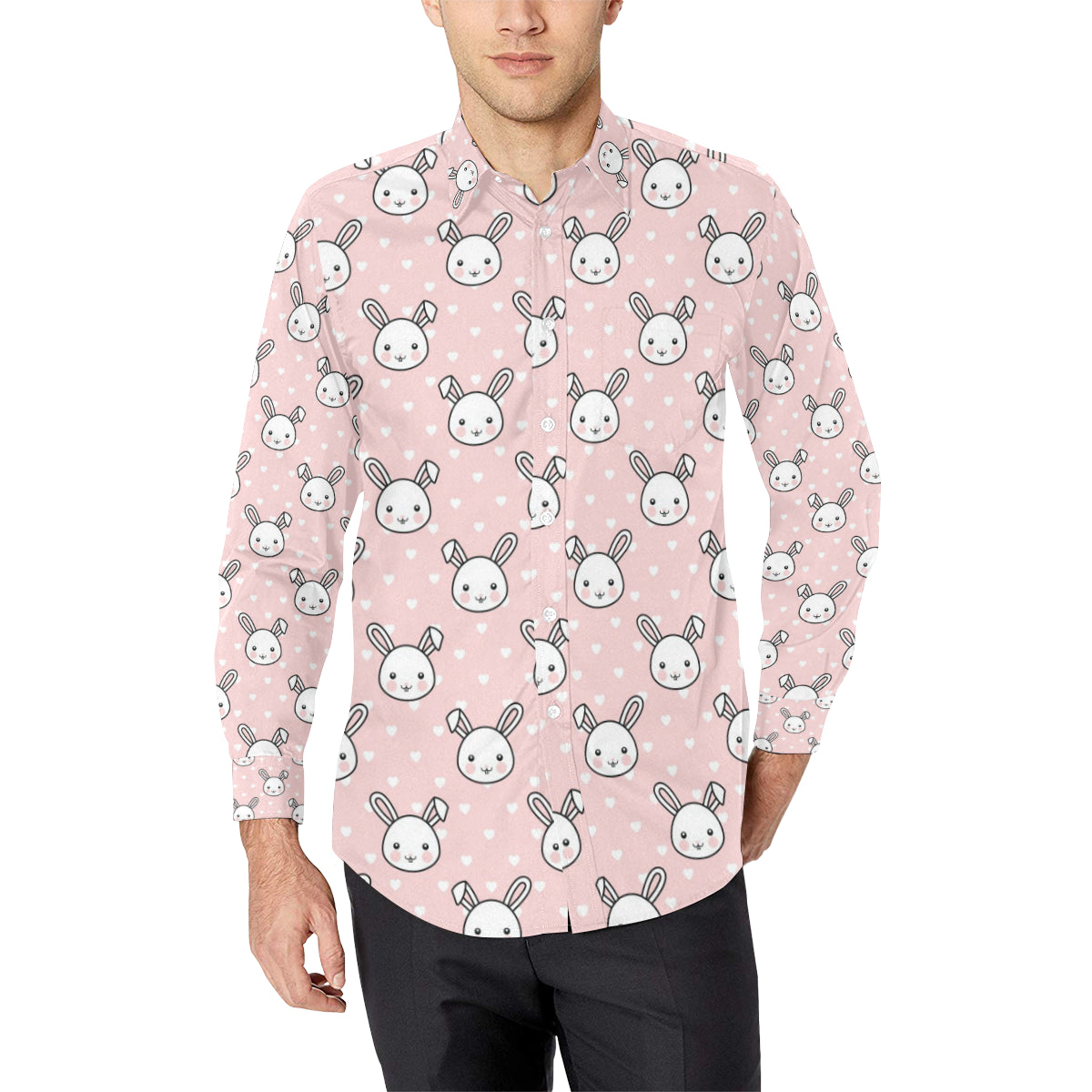 Rabbit Pattern Print Design Rb02 Long Sleeve Dress Shirt