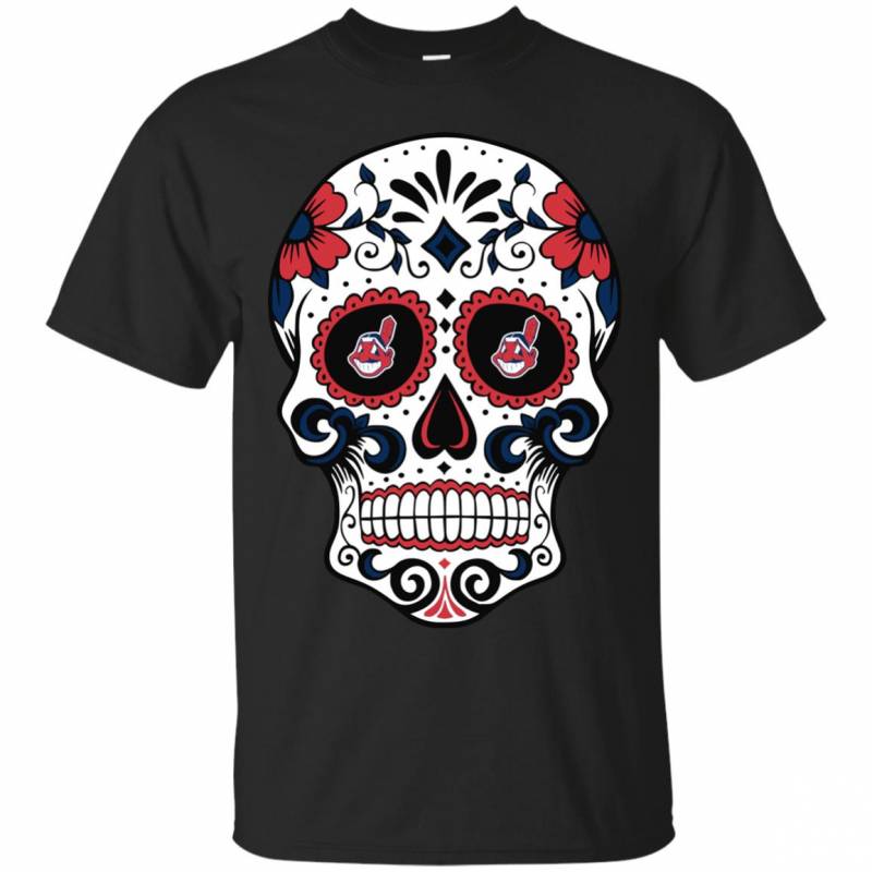 Cleveland Indians Sugar Skull T-shirt Long Sleeve Sweatshirt Hoodie