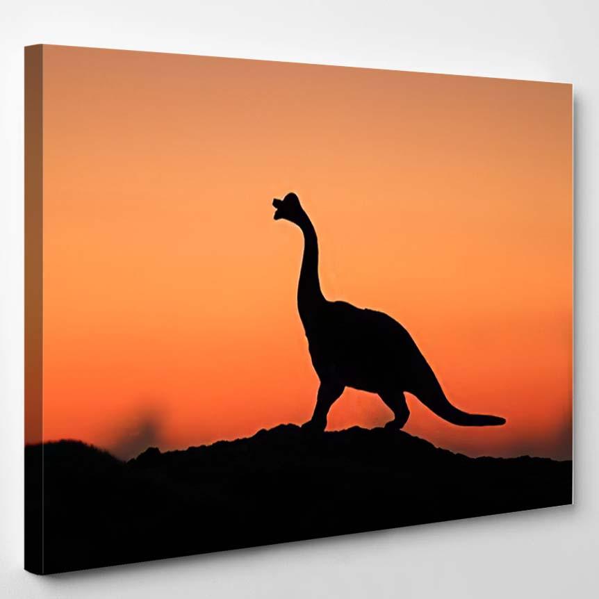 Silhouette Dinosaur Beautiful Sky Twilight Times – Dinosaur Animals Canvas Print